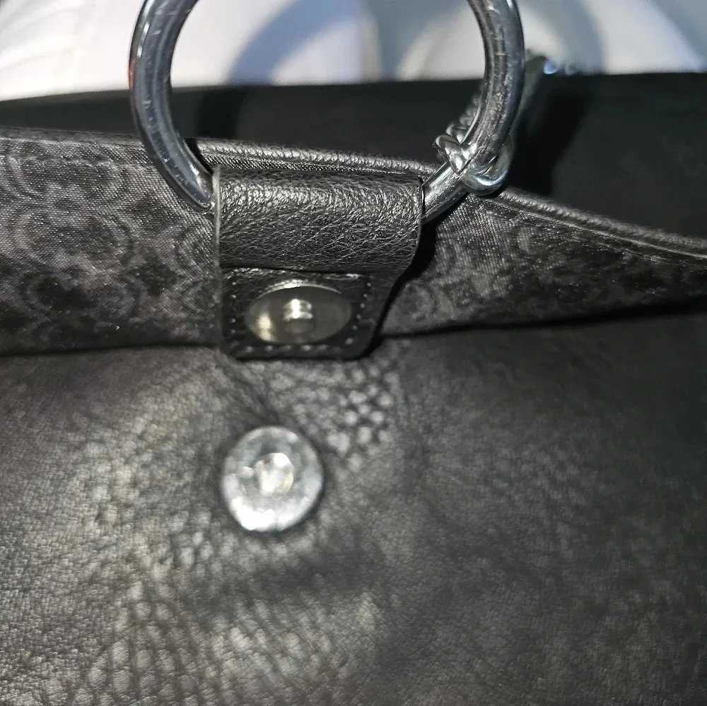 Silver O Ring chain black vegan leather clutch